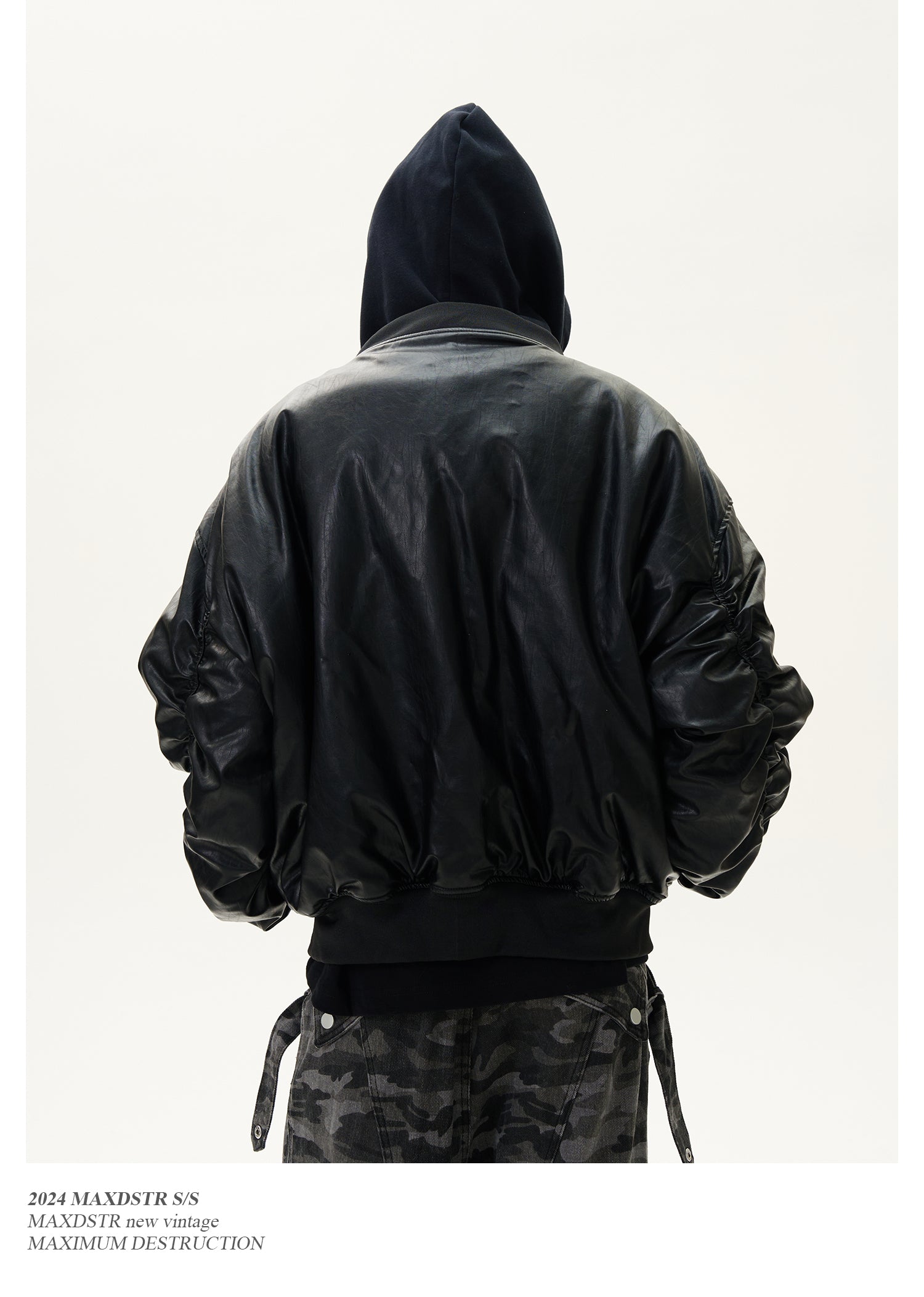 QS060B leather hoodie jacket