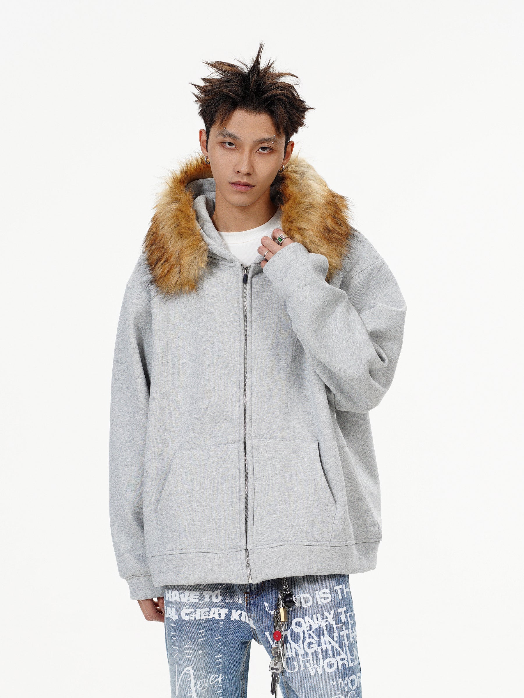 QS068B fur zip hoodie