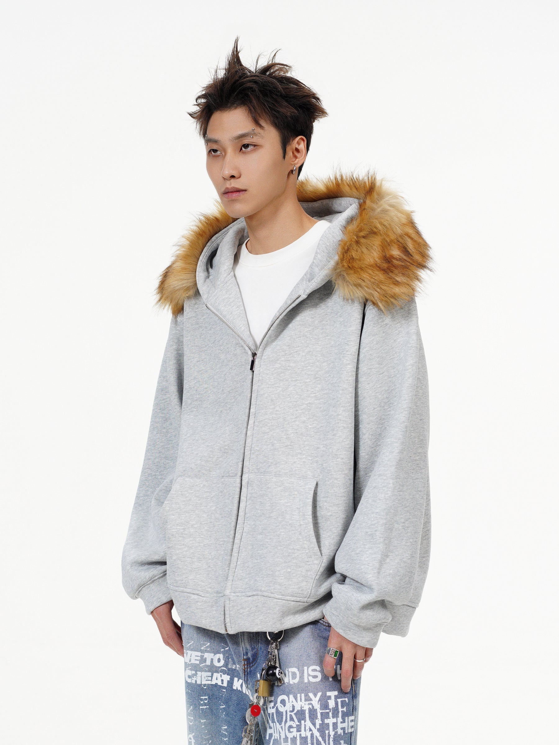 QS068B fur zip hoodie