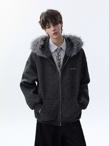QS644B fur zip hoodie