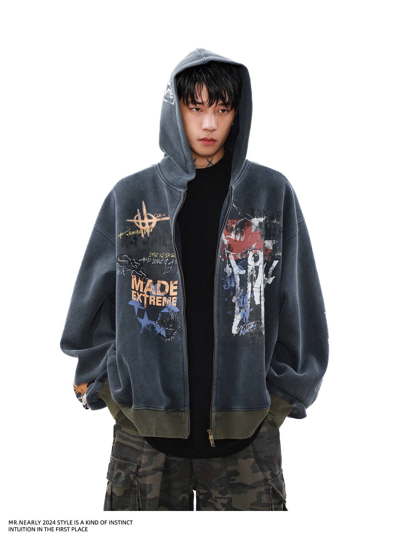 QS846A graffiti zip hoodie