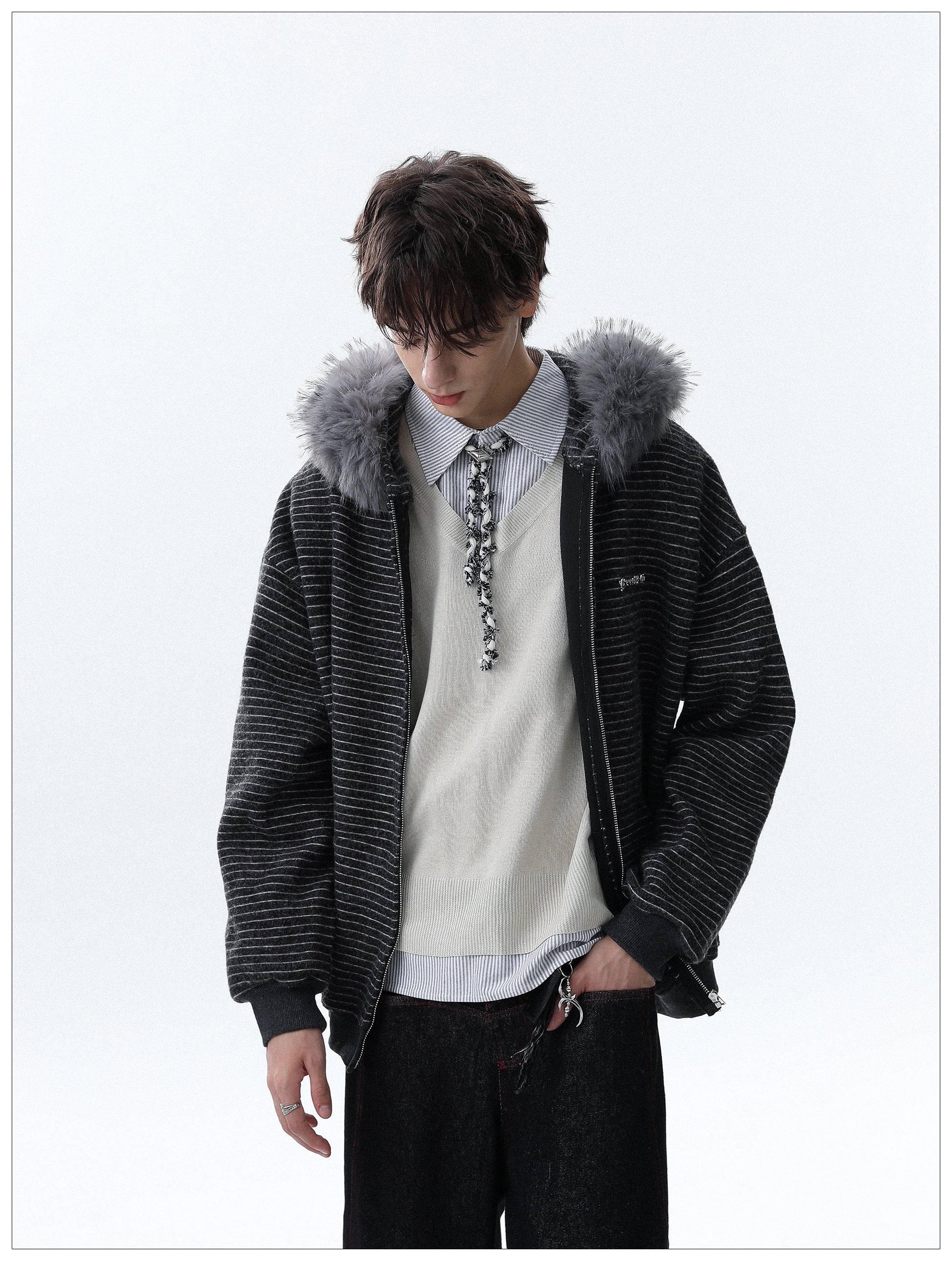 QS644B fur zip hoodie