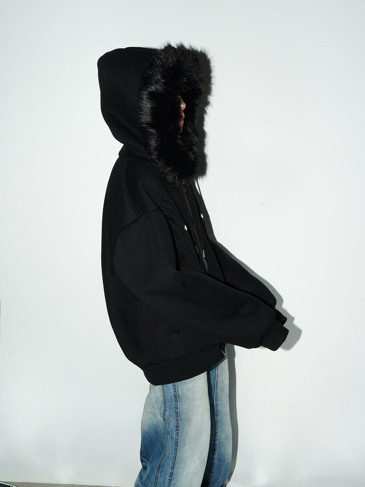 QS133B hoodie fur jacket