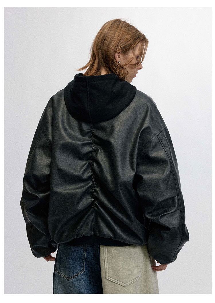 QS102B hoodie leather jacket