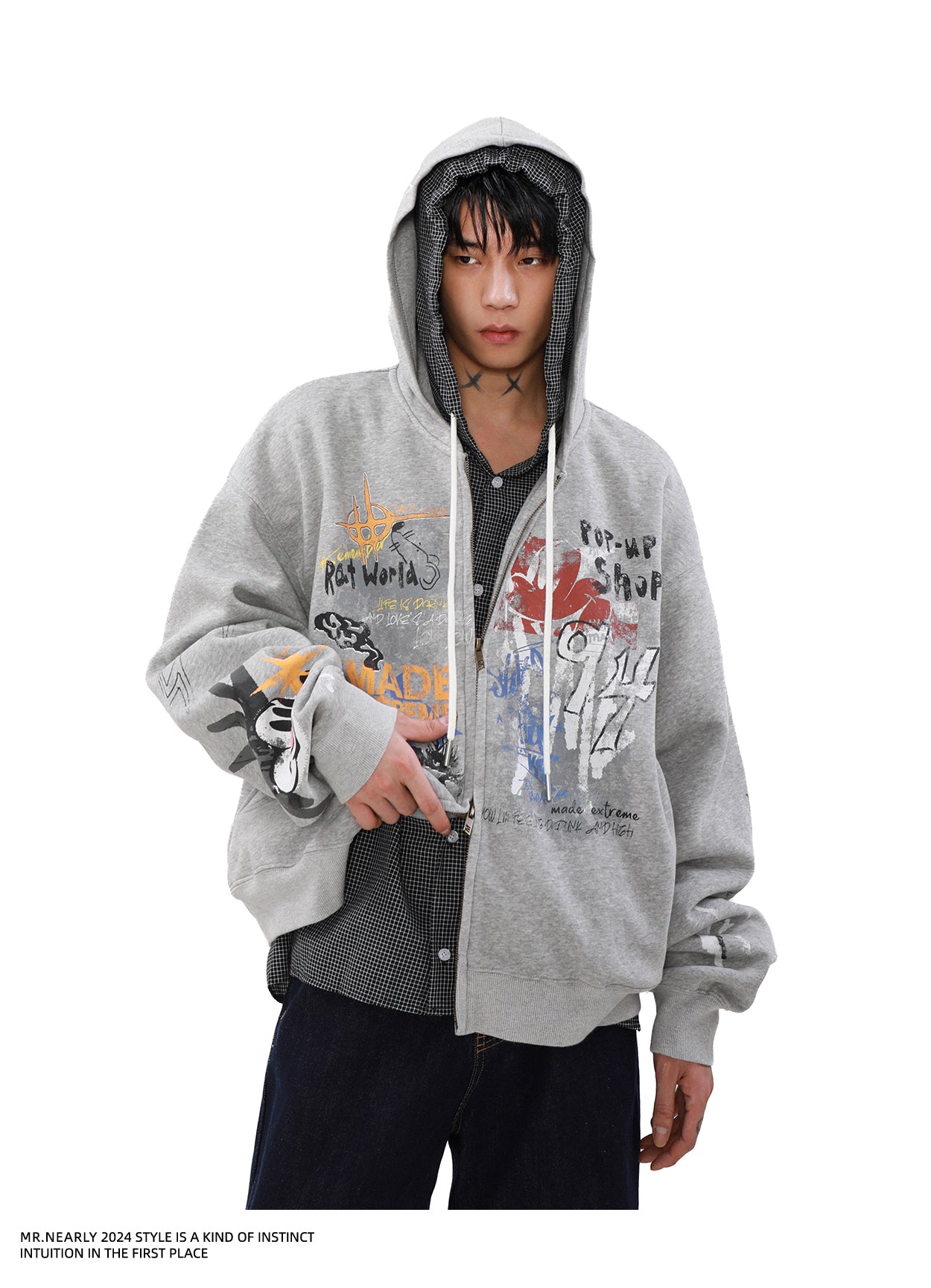 QS846A graffiti zip hoodie