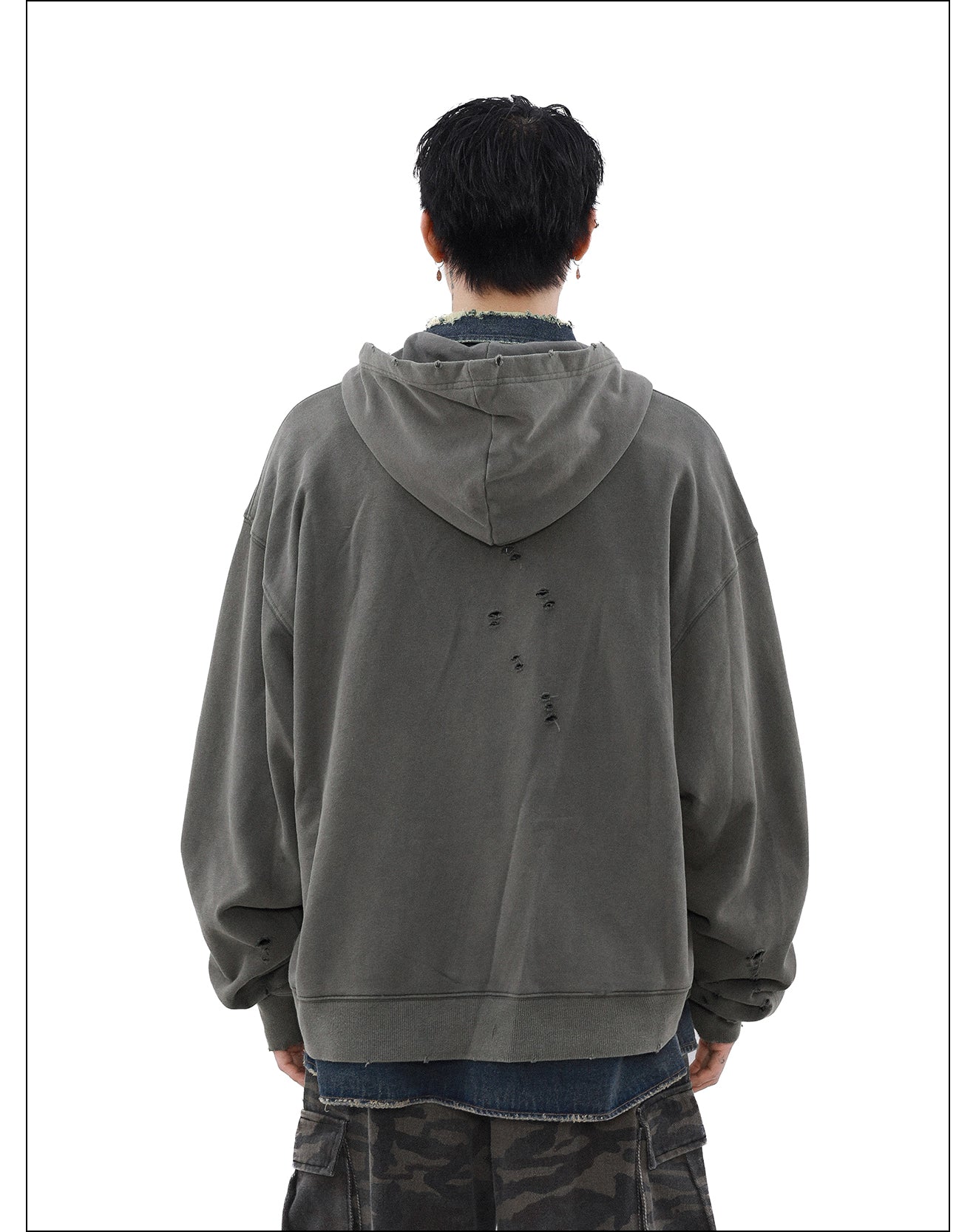 QS996A damage zip hoodie