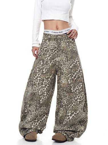 じゅじゅbeeden LEOPARD PANTS BEEDEN LEOPARD PRINT WIDE STRAIGHT PANTS