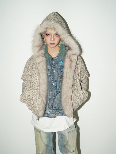 QS140B leopard hoodie fur jacket QS140B leopard hoodie fur jacket