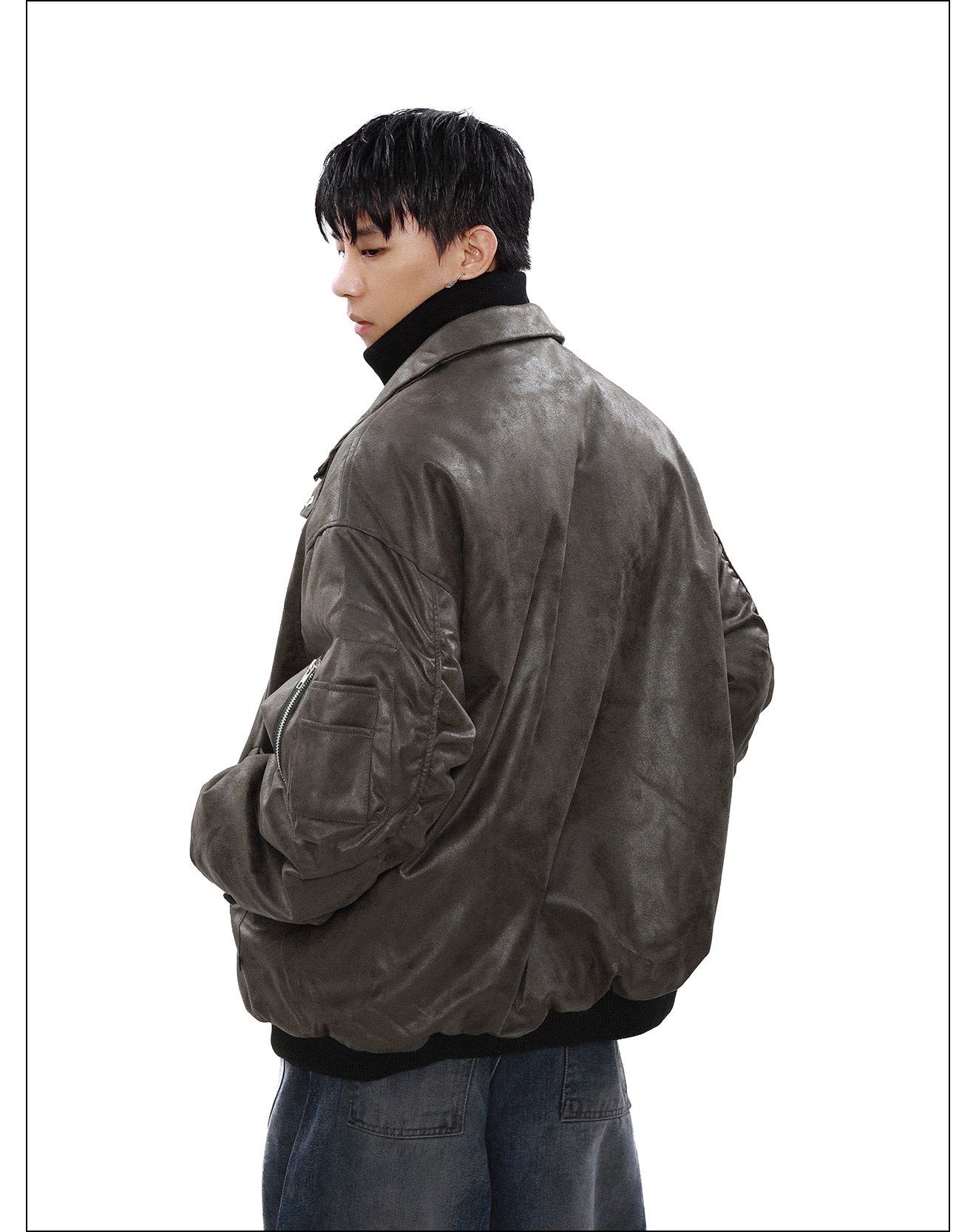 QS069B stand collar leather jacket