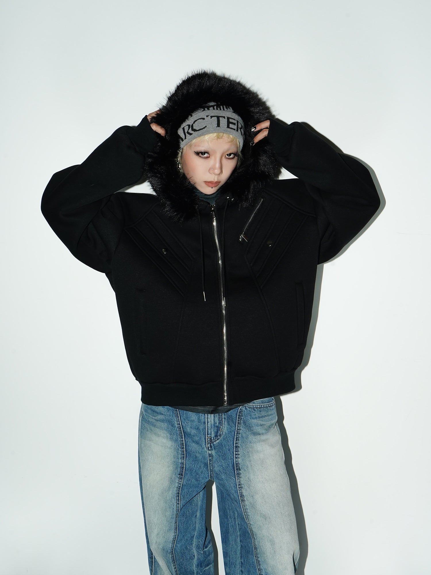 QS133B hoodie fur jacket