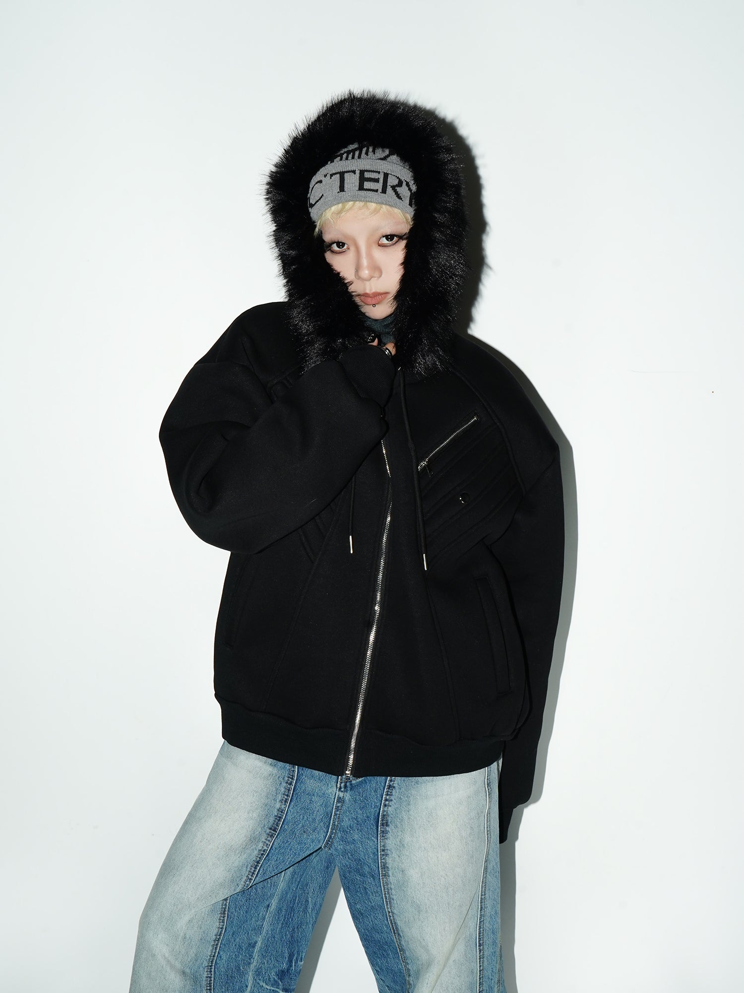 QS133B hoodie fur jacket