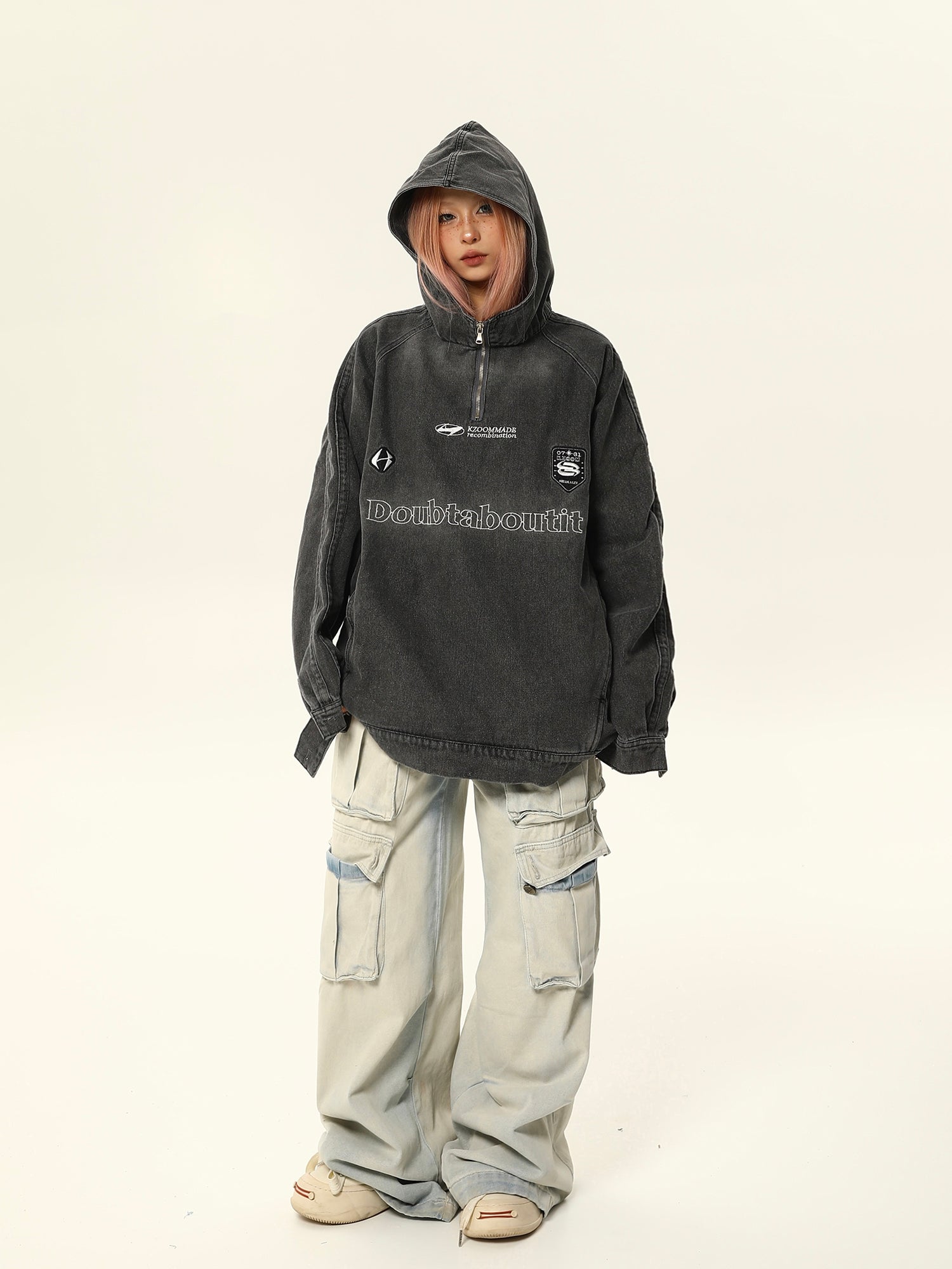 QS345A denim half zip hoodie