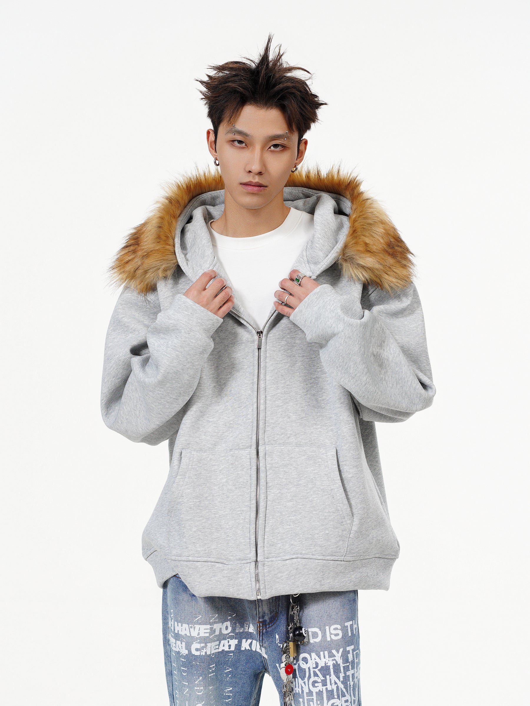 QS068B fur zip hoodie