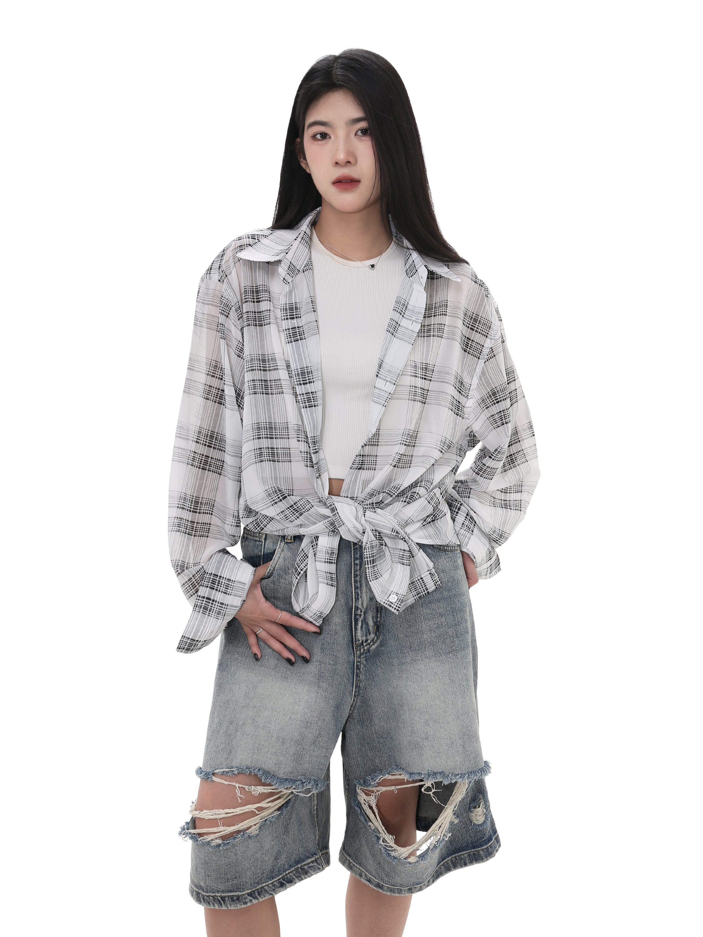 QS762A sheer check shirts