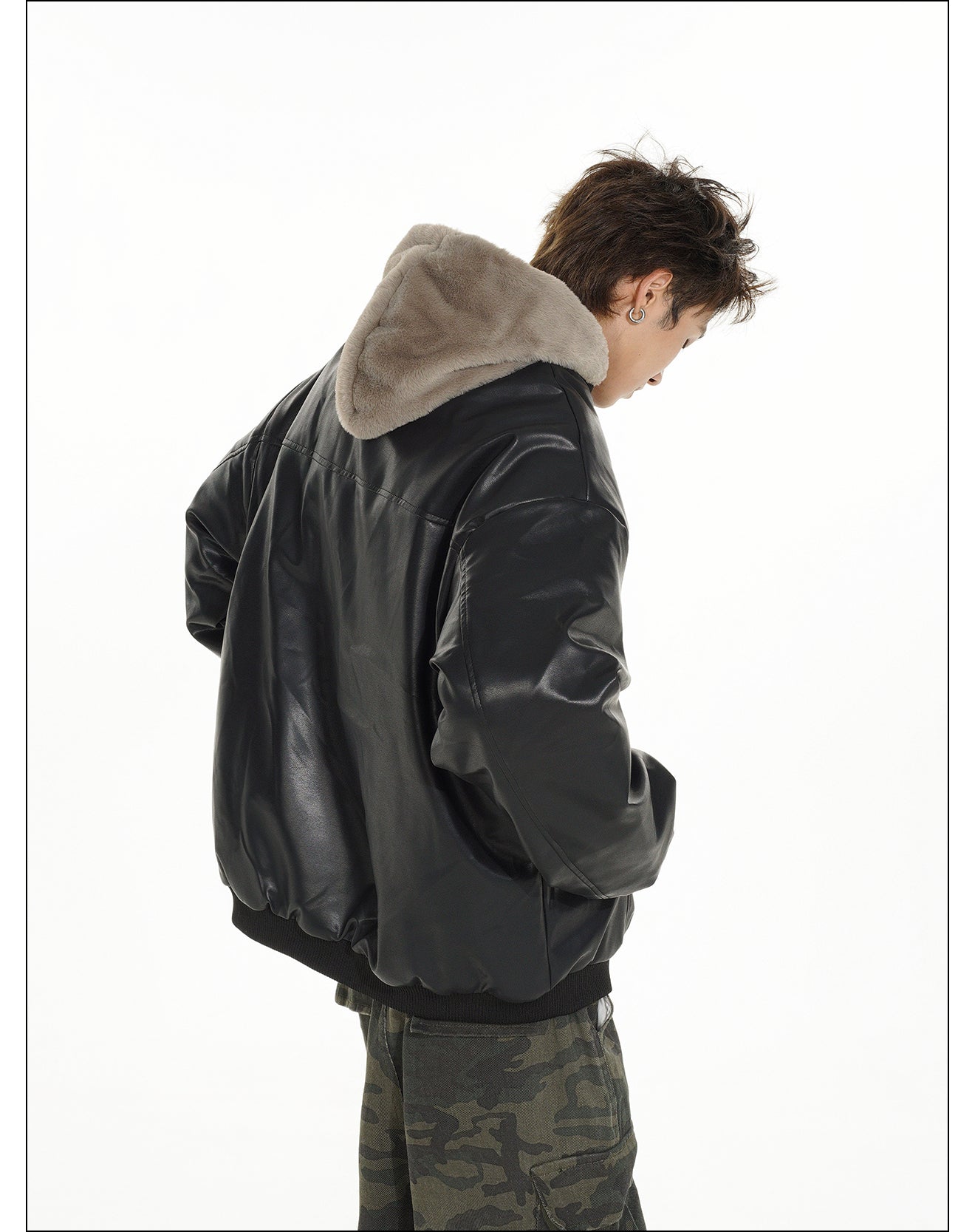 QS017B hoodie leather jacket